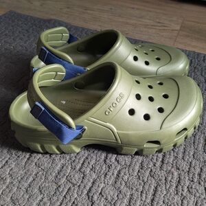 CROCS Olive Green Clogs with Navy Strap